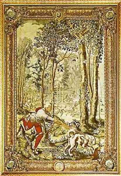 Virgo the Bloodhound Hunting Deer from the Tenture des Chasses de Maximilien Oil Painting by Orley, Bernard van