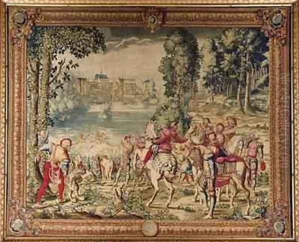 The Hunts of Maximilian Libra The Stag Hunt Caught in the River Oil Painting by Orley, Bernard van