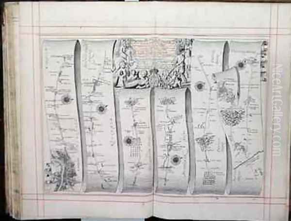 The Road from London to Aberistwith on the Sea Coast from Britannia Volume the First 1675 Oil Painting by John Ogilby