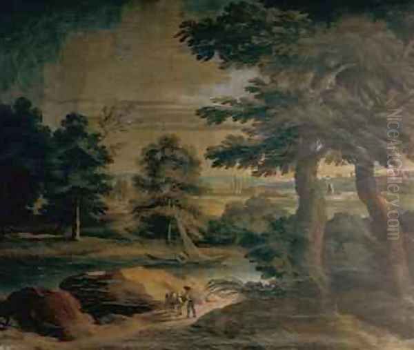 Landscape with River Oil Painting by Crescenzio Onofri