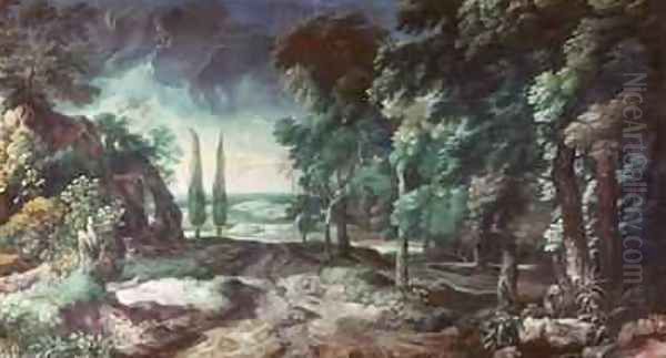 Landscape with Forest and Cypresses Oil Painting by Crescenzio Onofri