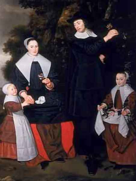 A Gentleman with his Wife and two Children Oil Painting by Hendrick ten Oever