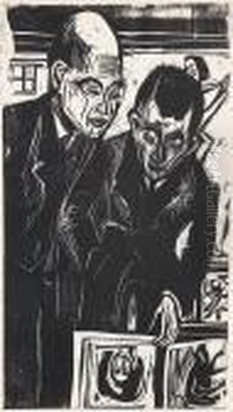 Graphik Besehende Herren (dr. Bauer Und Dr. Hans Mardersteig). Oil Painting by Ernst Ludwig Kirchner