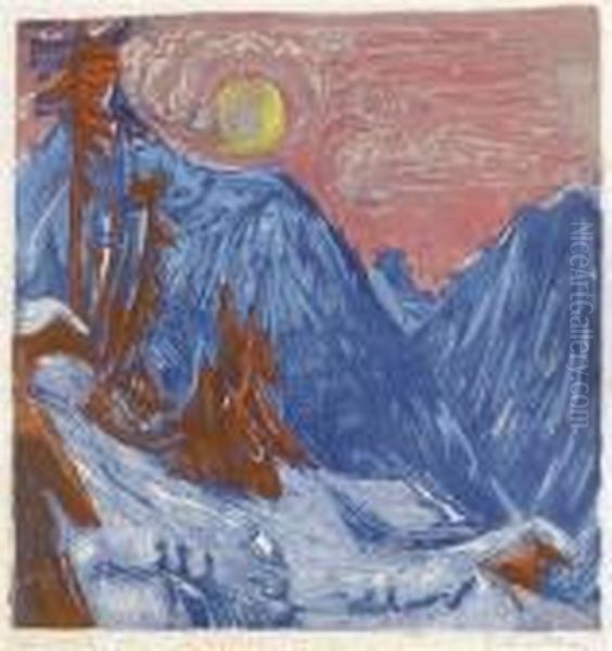 Moonlight Night In Winter Oil Painting by Ernst Ludwig Kirchner