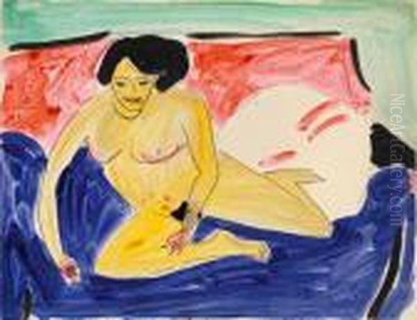 Sitzender Akt Auf Diwan Oil Painting by Ernst Ludwig Kirchner