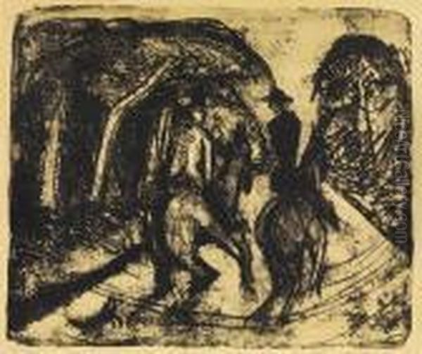 Reiter Im Grunewald Oil Painting by Ernst Ludwig Kirchner