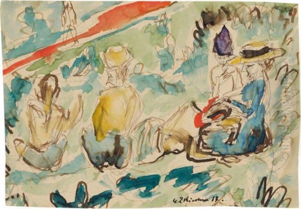 Untitled (talk In The Countryside) Oil Painting by Ernst Ludwig Kirchner