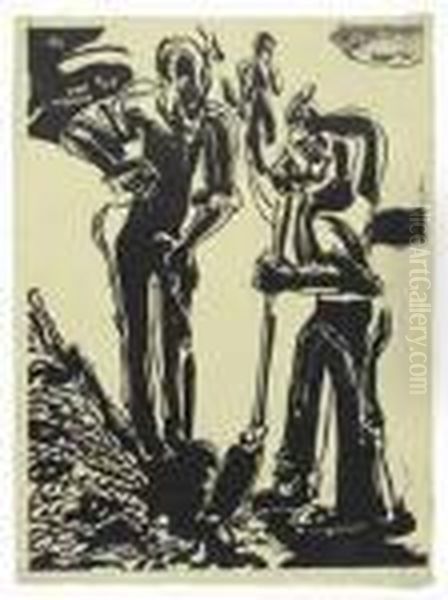 Zwei Strassenarbeiter Oil Painting by Ernst Ludwig Kirchner