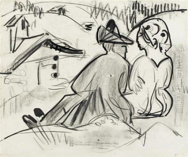 A Couple On The Mountain Pasture Oil Painting by Ernst Ludwig Kirchner