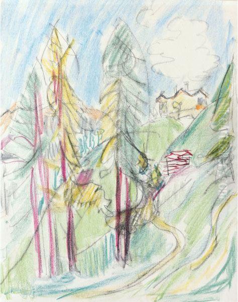 View From The Sertigtal Towards Clavadel And The Stafelalp Oil Painting by Ernst Ludwig Kirchner