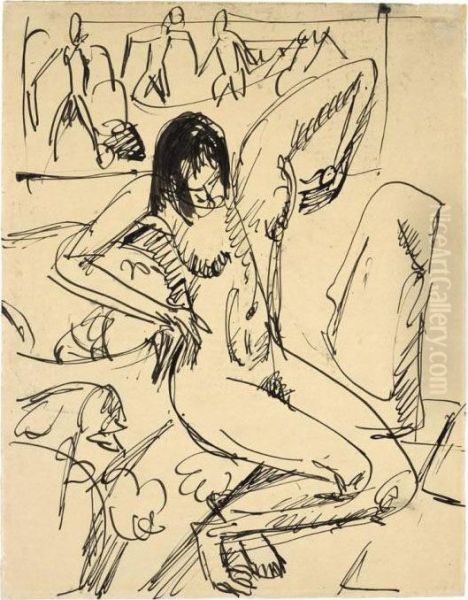 Akt Auf Dem Sofa Oil Painting by Ernst Ludwig Kirchner