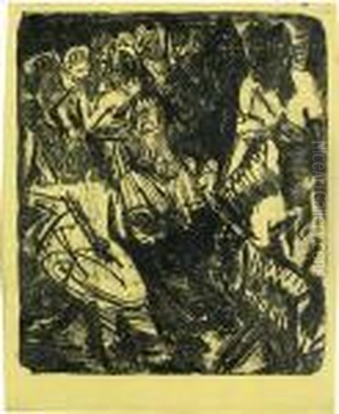 Alptanz Mit Zwei Handorglern Oil Painting by Ernst Ludwig Kirchner