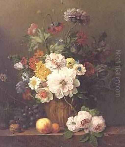 Still Life with Flowers and Fruit Oil Painting by Anthony Obermann