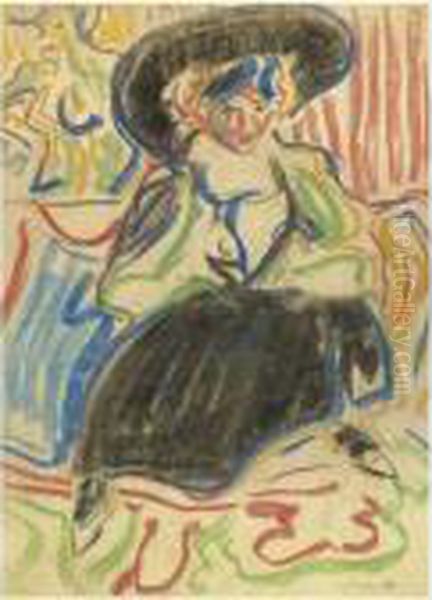 Sitzendes Madchen Mit Hut (seated Girl With A Hat) Oil Painting by Ernst Ludwig Kirchner