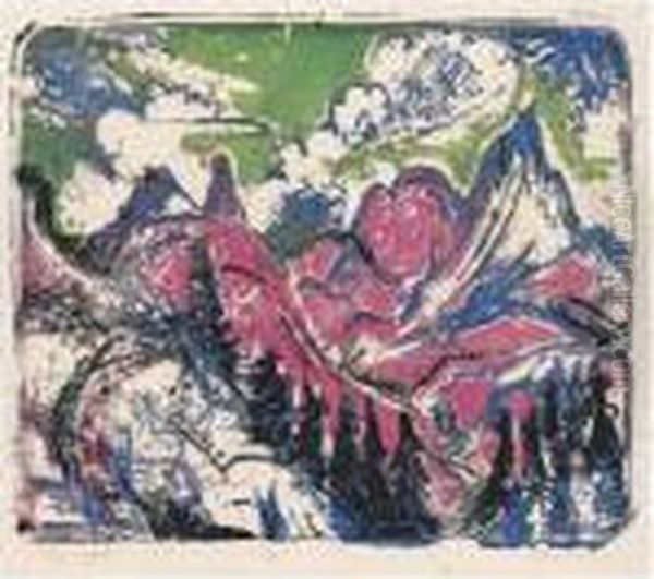 Berggruppe (d. 376) Oil Painting by Ernst Ludwig Kirchner