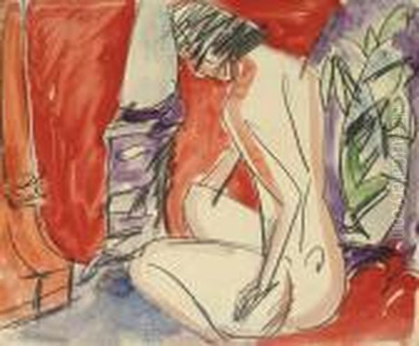 Madchenakt Am Ofen Oil Painting by Ernst Ludwig Kirchner