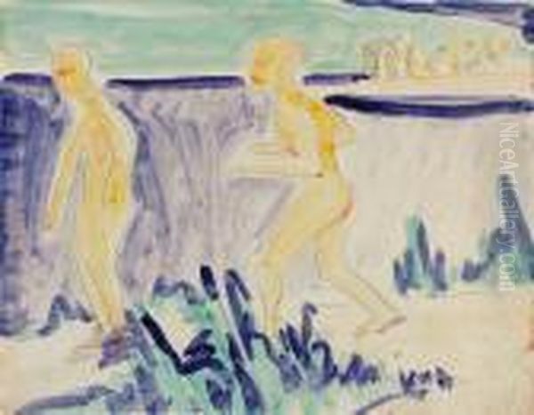 Zwei Badende An Den Moritzburger Teichen Oil Painting by Ernst Ludwig Kirchner