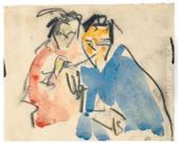 Zwei Madchen Oil Painting by Ernst Ludwig Kirchner