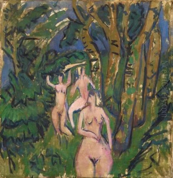 Drei Akte Im Wald Oil Painting by Ernst Ludwig Kirchner