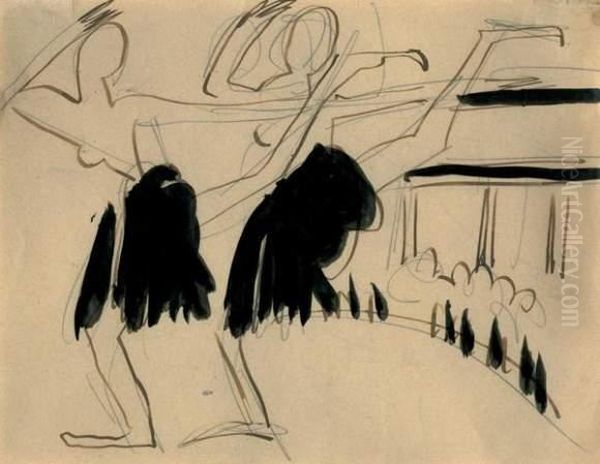 Zwei Schlittschuhlauferinnen Oil Painting by Ernst Ludwig Kirchner