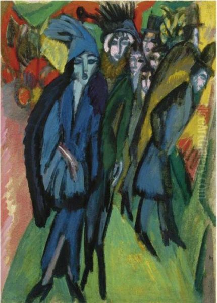 Strassenszene (street Scene) - Recto Oil Painting by Ernst Ludwig Kirchner