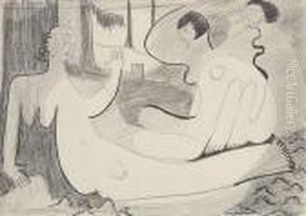 Kirchner, Ernst-ludwig: Three 
Female Nudes.charcoal On Paper. Estate Stamp. - Minimally Stained. 
Pinholes.lower Sheet Edge Cut Oil Painting by Ernst Ludwig Kirchner