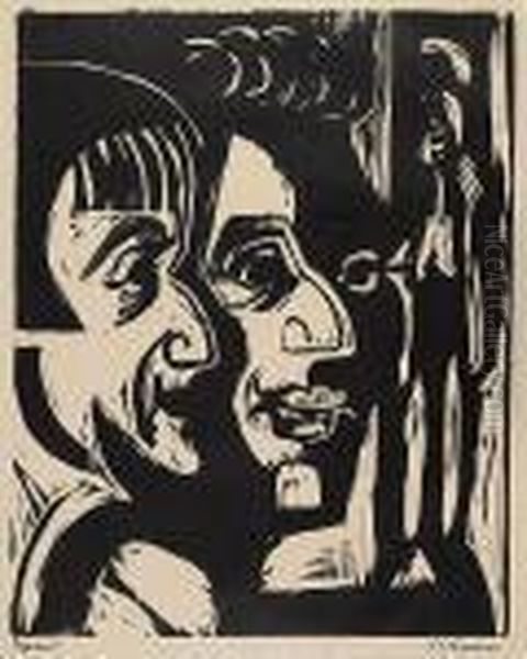 Zwei Kopfe. - Portrait Hans Rohner Und Lotte Kraft Oil Painting by Ernst Ludwig Kirchner