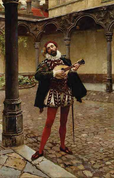 The Madolin Player Oil Painting by Pierre Jan van der Ouderra