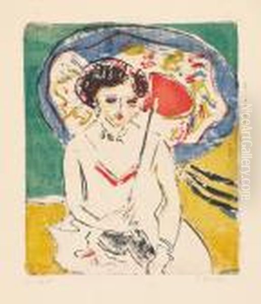 Dodo Mit Japanischem Schirm Oil Painting by Ernst Ludwig Kirchner