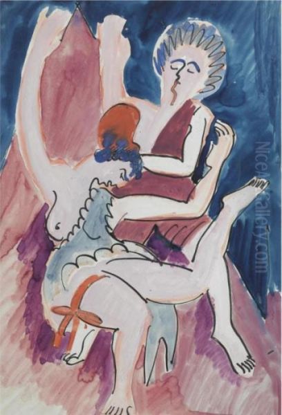 Tanz Aus Dem 'narrenspiegel' Von Laban ('narrenspiegel' Dance From Laban) - Oil Painting by Ernst Ludwig Kirchner