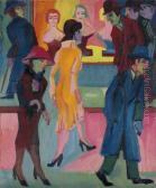 Strassenbild Vor Dem Friseurladen Oil Painting by Ernst Ludwig Kirchner