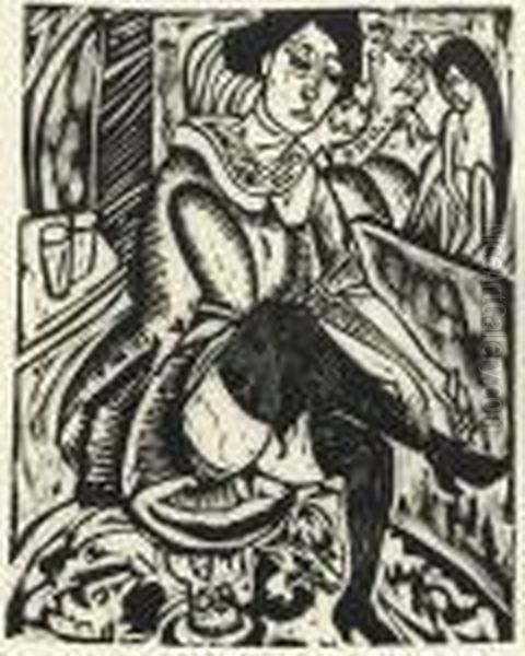 Frau, Schuh Zuknopfend (dube, 206) Oil Painting by Ernst Ludwig Kirchner