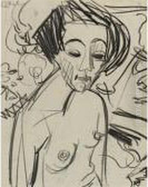 Nackte Frau (madchen) (nude Woman (girl)): A Double Sided Drawing Oil Painting by Ernst Ludwig Kirchner