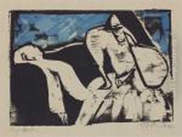 Pierrot Und Columbine Oil Painting by Ernst Ludwig Kirchner