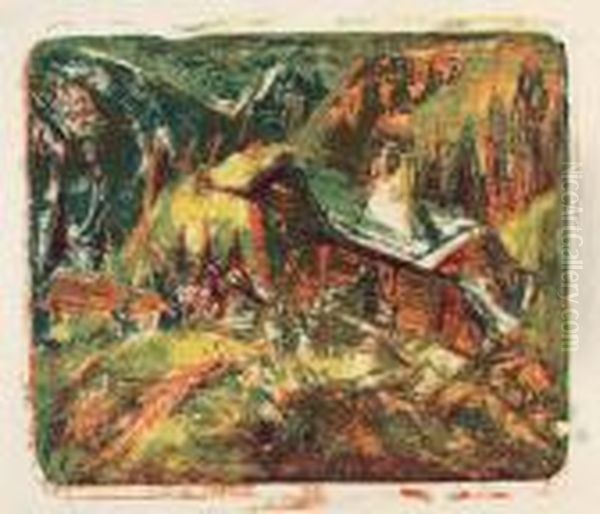 Berghaus Stafelalp. - Kirchners Hutte Auf Der Stafelalp 1919 Oil Painting by Ernst Ludwig Kirchner