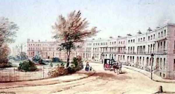 Royal Crescent Cheltenham 1850 Oil Painting by James Charles Oldmeadow