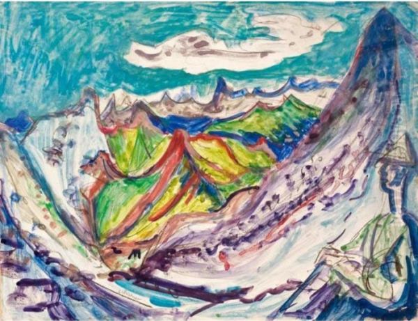 A Mountain View With Wanderer Oil Painting by Ernst Ludwig Kirchner