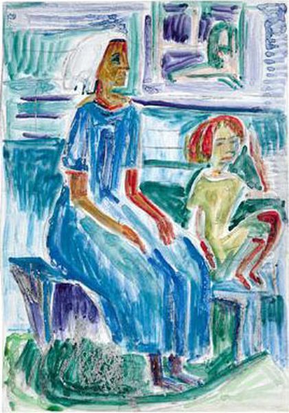 Contadina Seduta Con Bambino Oil Painting by Ernst Ludwig Kirchner