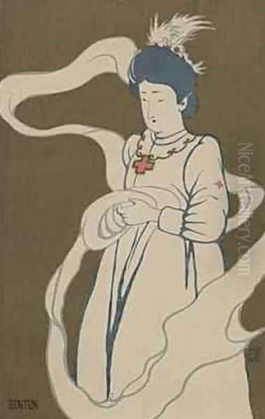 Nurse as Benten from the series Seven Gods of Good Fortune late Meiji era Oil Painting by Koju Okura