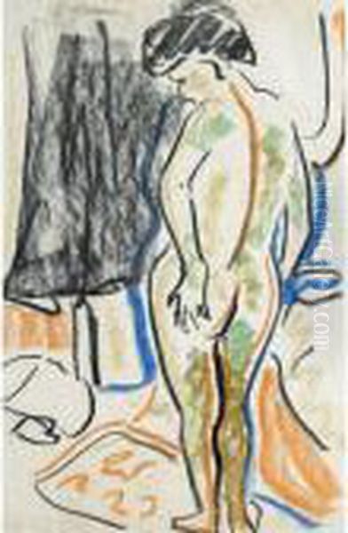 Stehender Akt (standing Nude) Oil Painting by Ernst Ludwig Kirchner