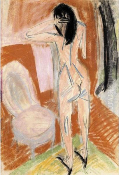 Akt Beim Stuhl (nude With Chair) Oil Painting by Ernst Ludwig Kirchner