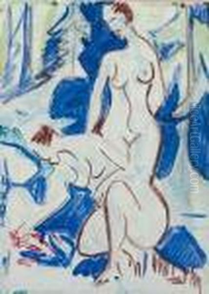 Zwei Akte Im Walde Oil Painting by Ernst Ludwig Kirchner