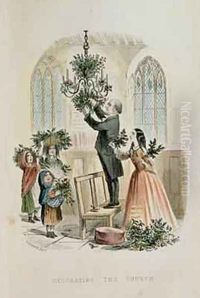 Decorating the Church from The Anniversary A Christmas Story Oil Painting by Thomas Onwhyn