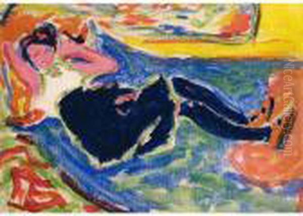 Frau Mit Schwarzen Strumpfen (die Schwarze Grete) Oil Painting by Ernst Ludwig Kirchner