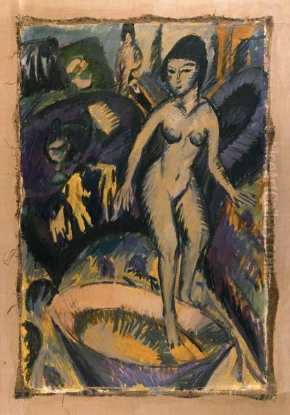 Weiblicher Akt Mit Badezuber (recto) Oil Painting by Ernst Ludwig Kirchner