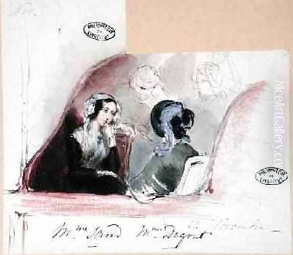 George Sand 1804-76 and Marie de Flavigny 1805-76 Countess of Agoult at the Comedie Francaise 1834 Oil Painting by Auguste (nee de la Borde) Odier