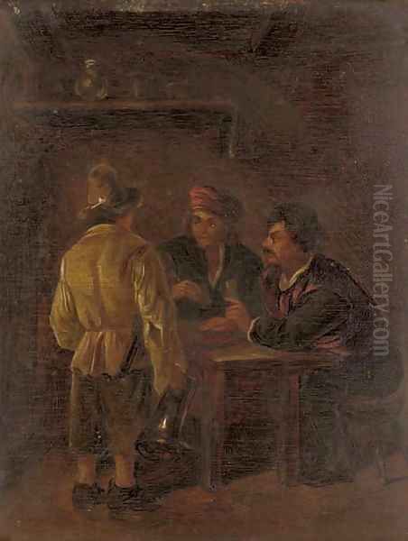 Peasants playing cards in a tavern Oil Painting by Adriaen Jansz. Van Ostade