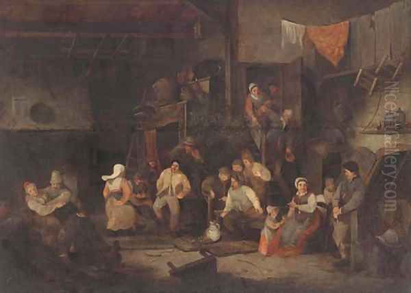 Peasants drinking and merrymaking in a tavern Oil Painting by Adriaen Jansz. Van Ostade