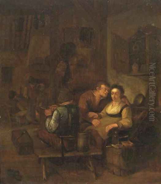 Peasants merry making in an interior Oil Painting by Adriaen Jansz. Van Ostade