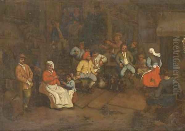 Peasants drinking and making merry in a tavern Oil Painting by Adriaen Jansz. Van Ostade